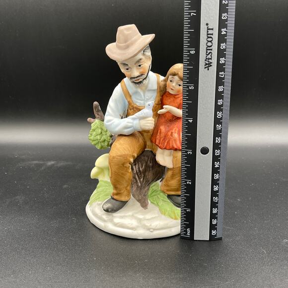 Bisque Porcelain Man and Girl with Small Bird Figurine - Picture 10 of 11